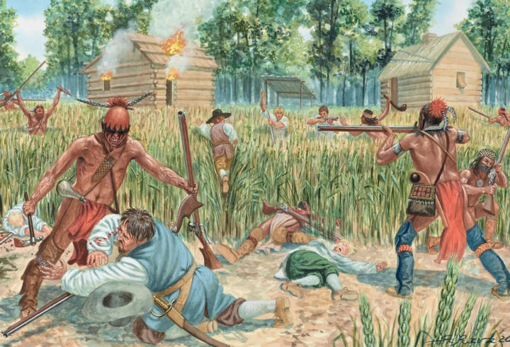 Нападение индейцев, пекоты, мушкеты и томагавки