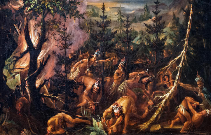 войны индейских племен в Америке, Резня гуронов ирокезами - картина Жозефа Легаре